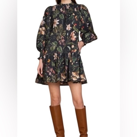 Olivia James Lucy Botanical Floral Long Blouson Sleeve Mini Dress, Size XS - Picture 1 of 5